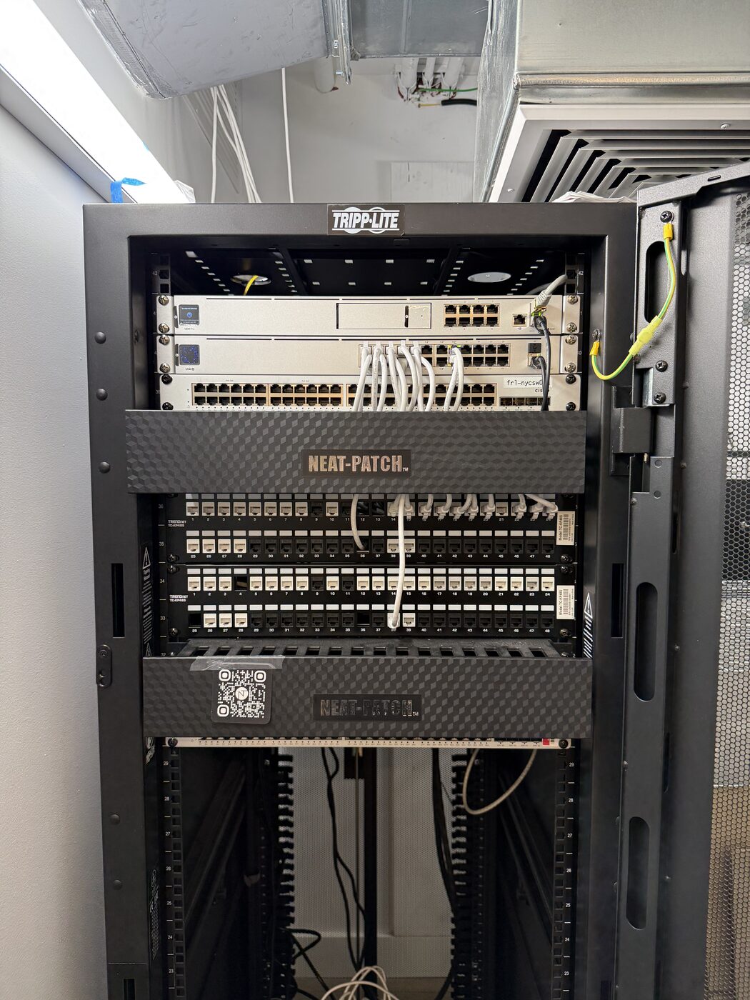 Network rack after neat-patch cable management